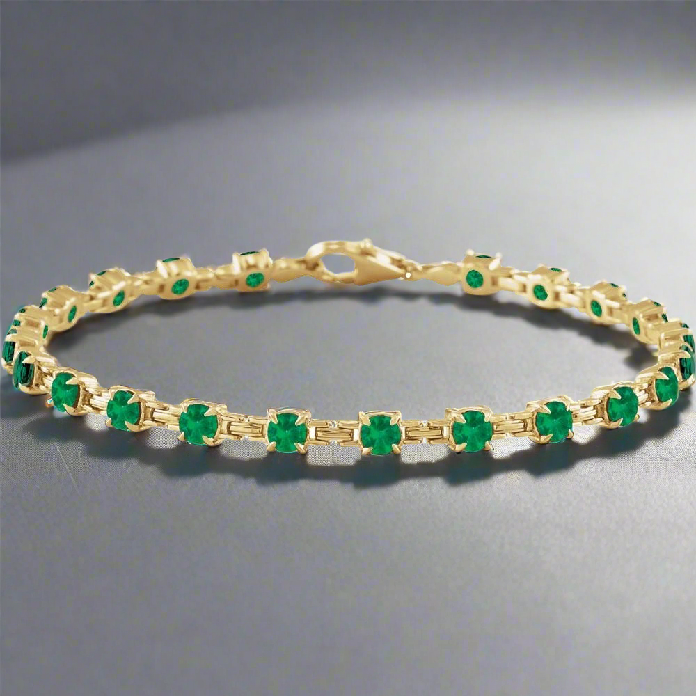 14K Yellow Lab-Grown Emerald 7 1/4" Line Bracelet