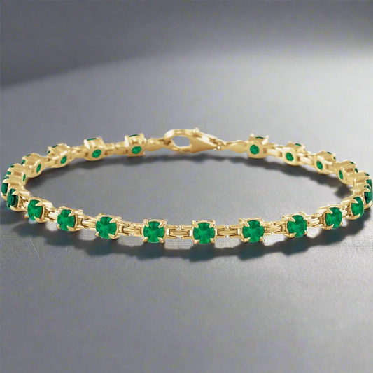 14K Yellow Lab-Grown Emerald 7 1/4" Line Bracelet