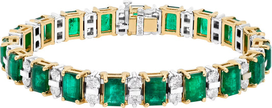 Emerald and Diamond bracelet in 14k white and yellow gold