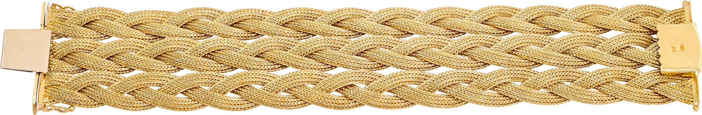Wide Woven Hinged Bracelet In 14k Yellow Gold