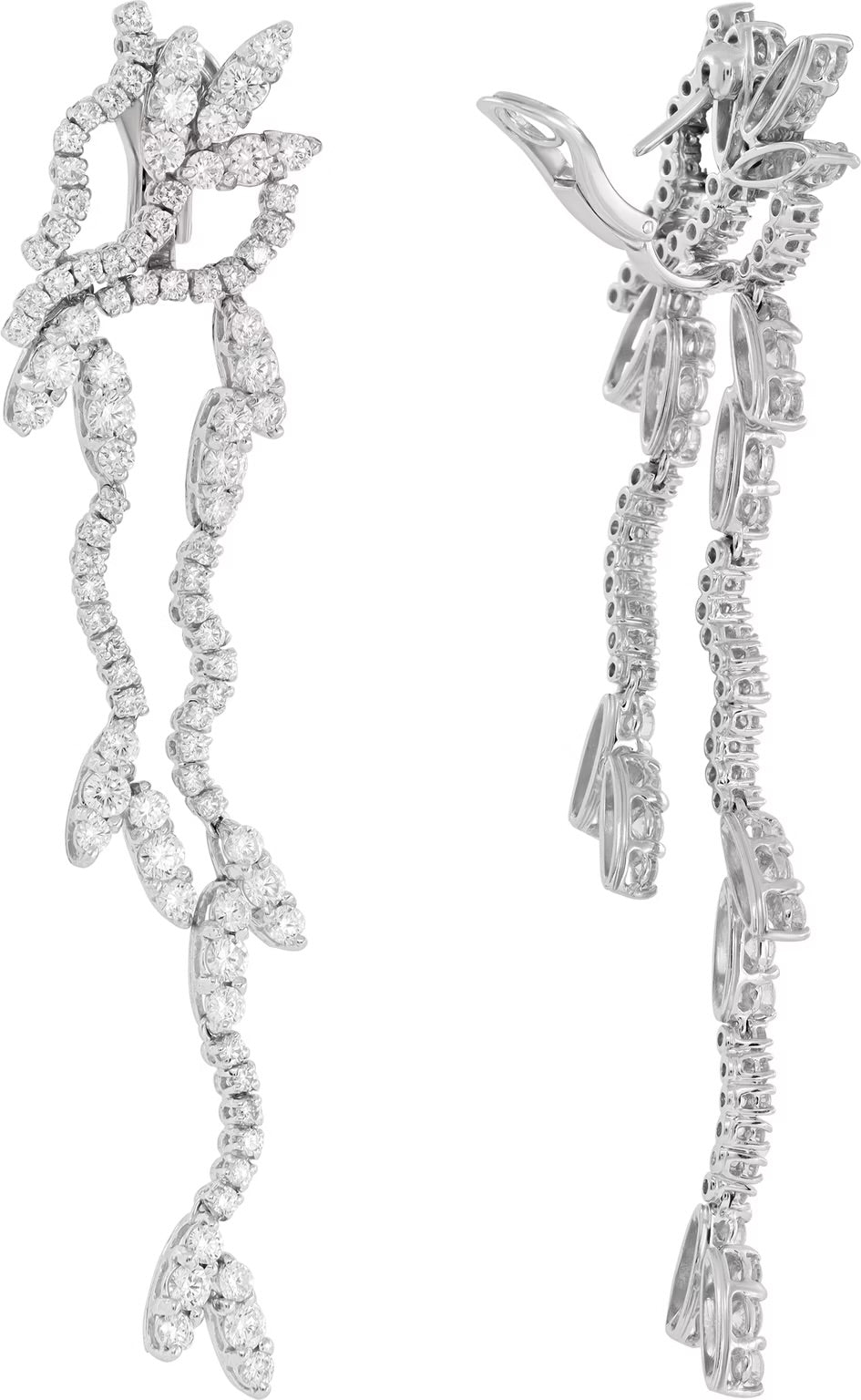 Cascading 9 CTW diamond drop earrings in 18k white gold