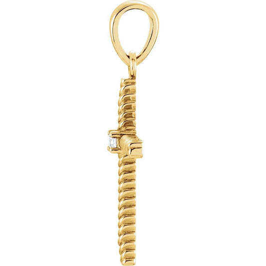 14K Gold .02 CT Natural Diamond Cross Pendant