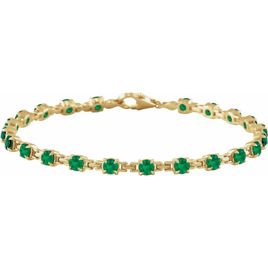 14K Gold Lab-Grown Emerald 7 1/4" Line Bracelet