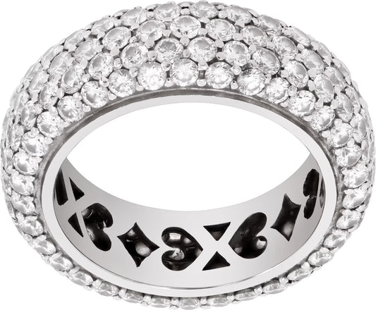 Wide diamonds eternity band. Round brilliant cut diamonds, total approx. weight over 2.50 carats, in 18K white gold