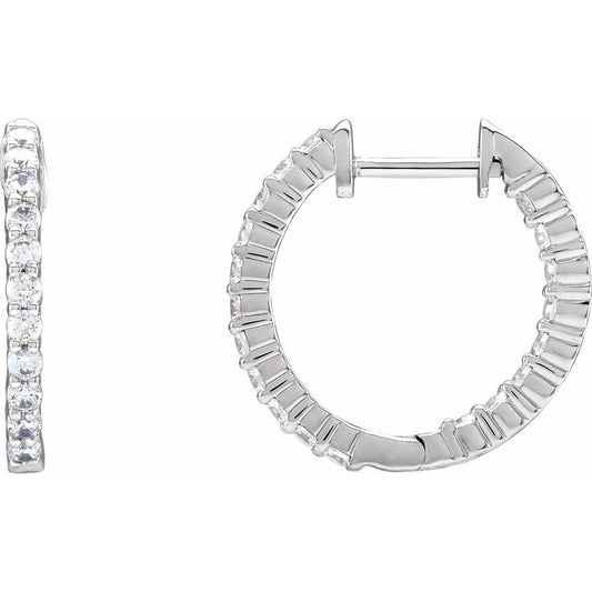 14K White Gold 3/4 CTW Natural Diamond Inside-Outside Hinged 17.2 mm Hoop Earrings