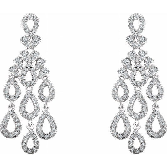 14K White 7/8 CTW Natural Diamond Chandelier Earrings
