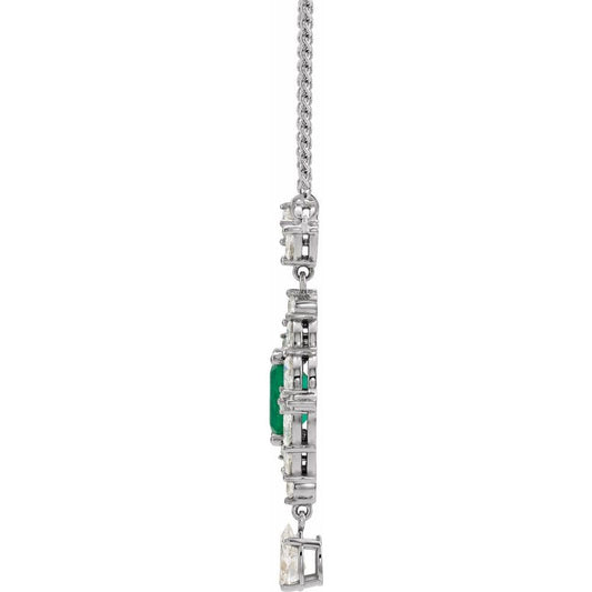 14K White Gold Natural Emerald & 1 1/4 CTW Natural Diamond 18" Necklace