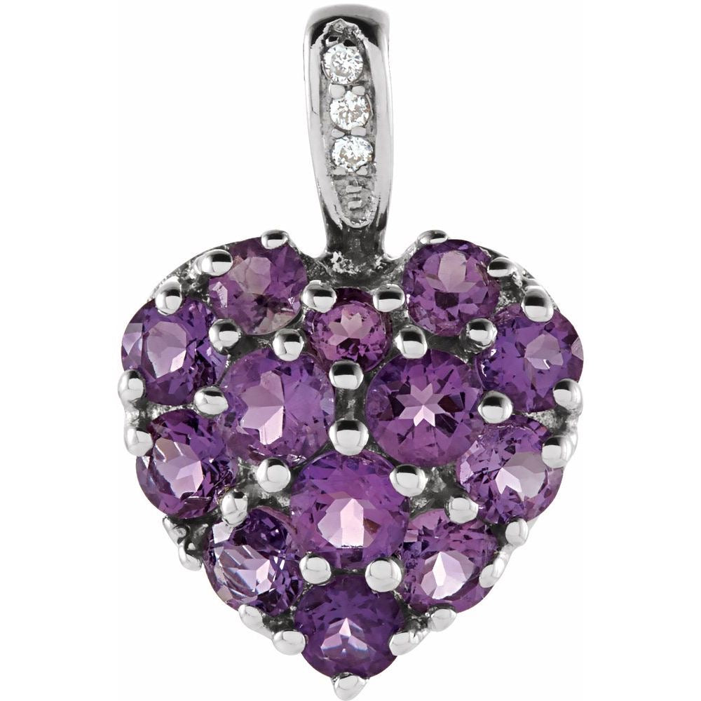 14K White Gold Natural Amethyst & .01 CTW Natural Diamond Heart Pendant