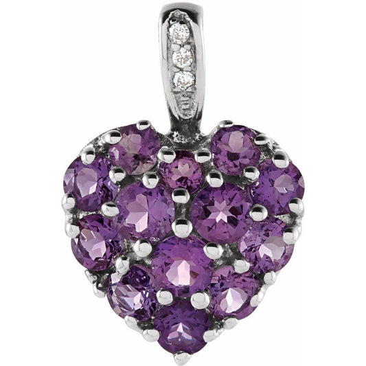 14K White Gold Natural Amethyst & .01 CTW Natural Diamond Heart Pendant