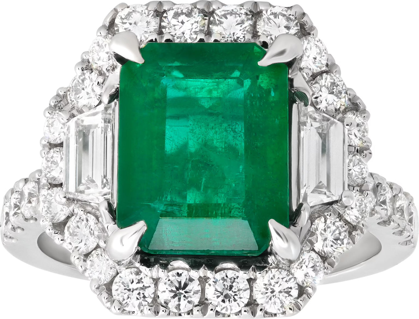 3.90 Carat Emerald & VS diamond ring in 18k white gold