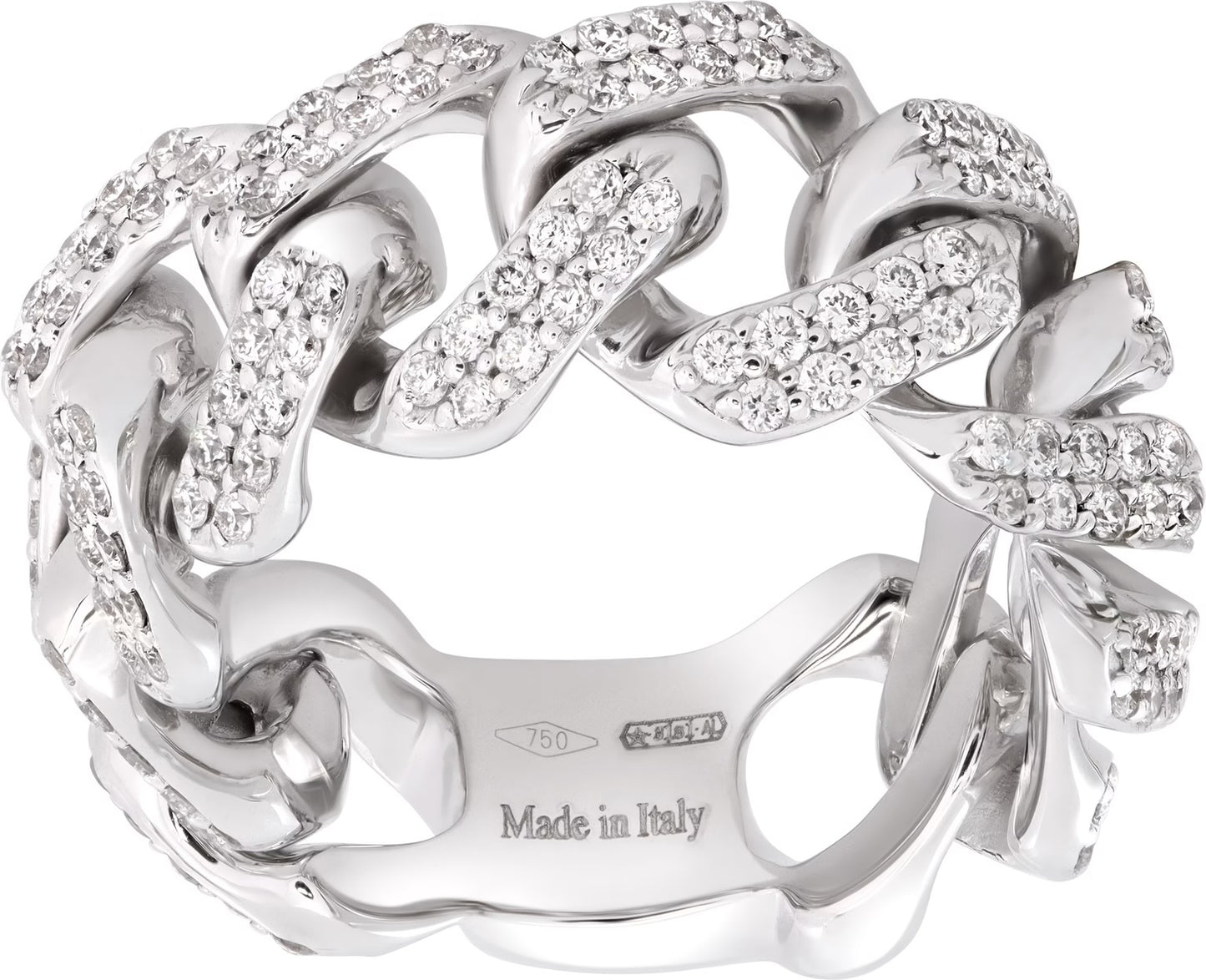 Damiani Pave Diamond Cuban Link Ring in 18k white gold