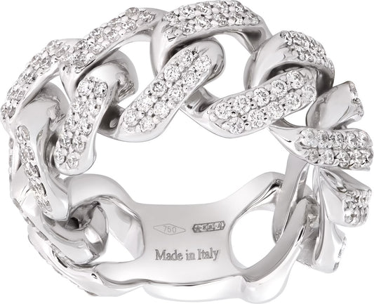 Damiani Pave Diamond Cuban Link Ring in 18k white gold