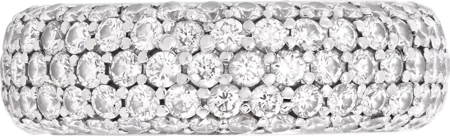 Wide diamonds eternity band. Round brilliant cut diamonds, total approx. weight over 2.50 carats, in 18K white gold