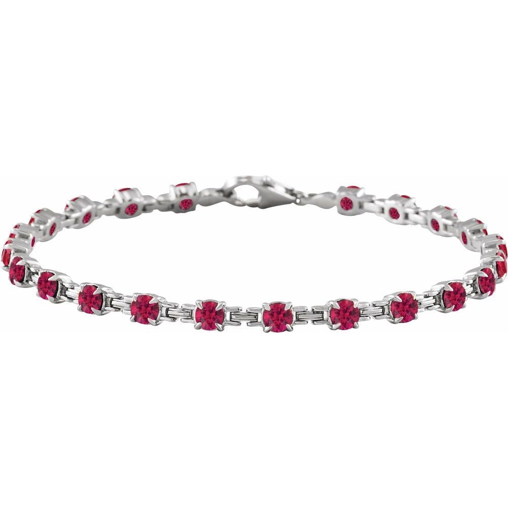 14K White Gold Lab-Grown Ruby 7 1/4" Line Bracelet