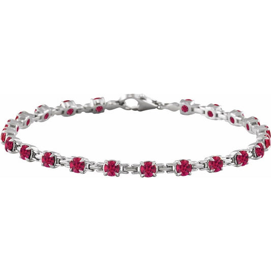 14K White Gold Lab-Grown Ruby 7 1/4" Line Bracelet