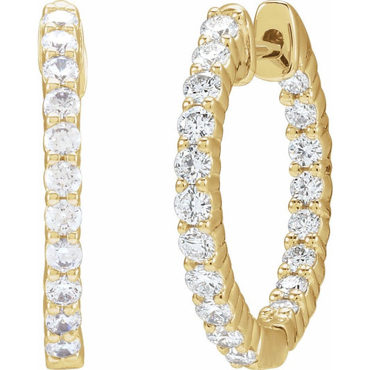 14K Gold 5 CTW Lab-Grown Diamond Inside-Outside Hinged 37.8 mm Hoop Earrings