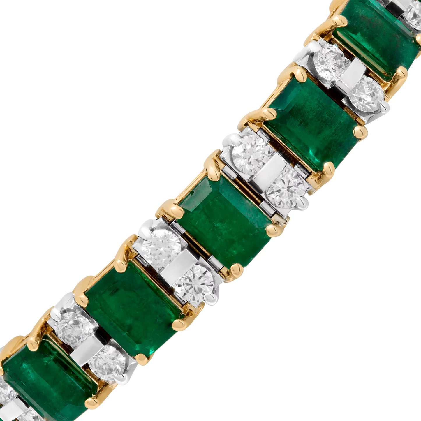 Emerald and Diamond bracelet in 14k white and yellow gold