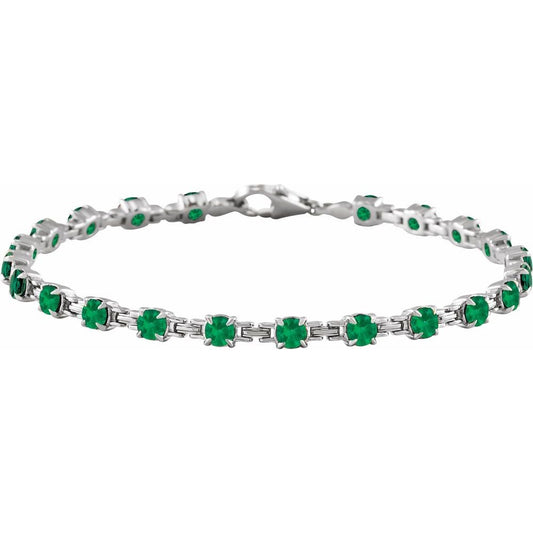 14K White Gold Lab-Grown Emerald 7 1/4" Line Bracelet