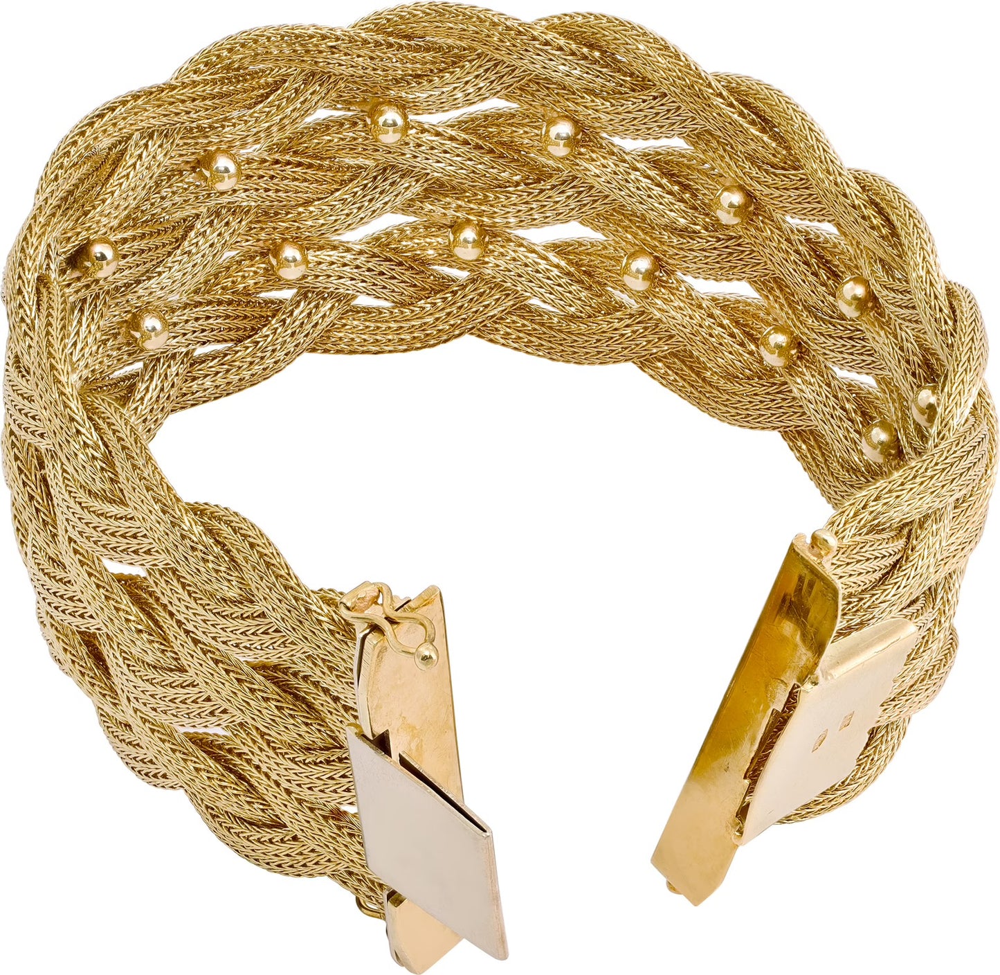 Wide Woven Hinged Bracelet In 14k Yellow Gold
