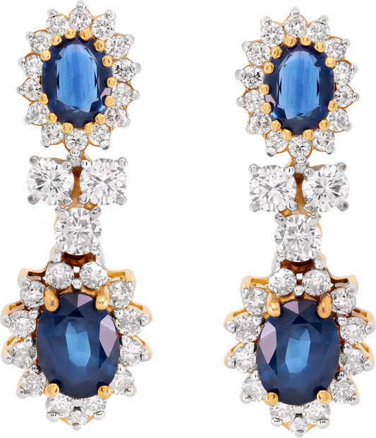 Natural Diamond and sapphire earrings in 14k gold