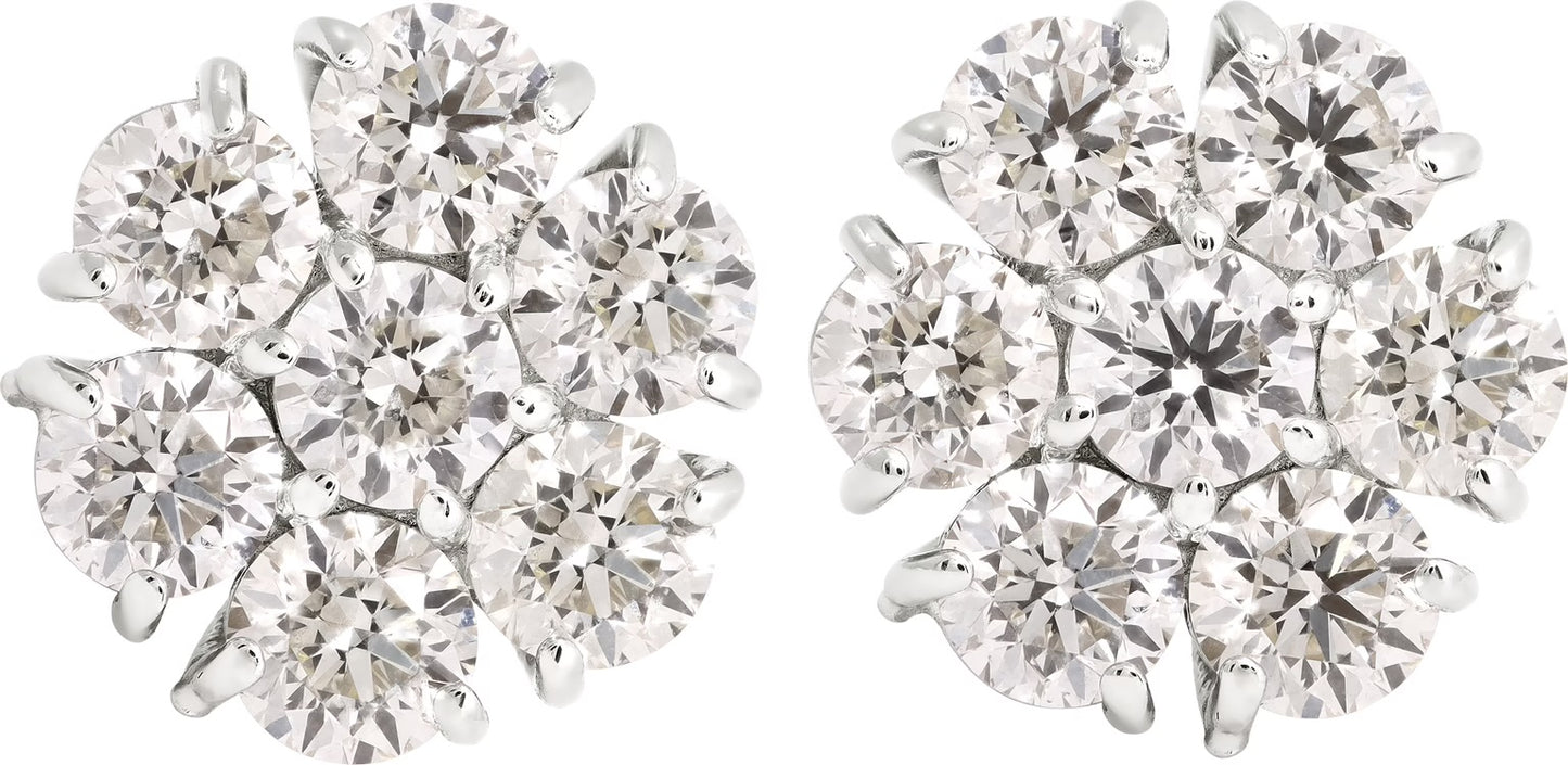 Floral Diamonds cluster earrings in 14k white gold. 5.85 carats.