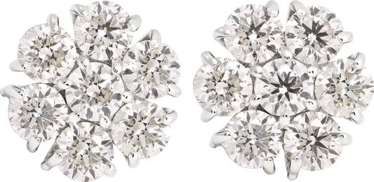 Floral Diamonds cluster earrings in 14k white gold. 5.85 carats.
