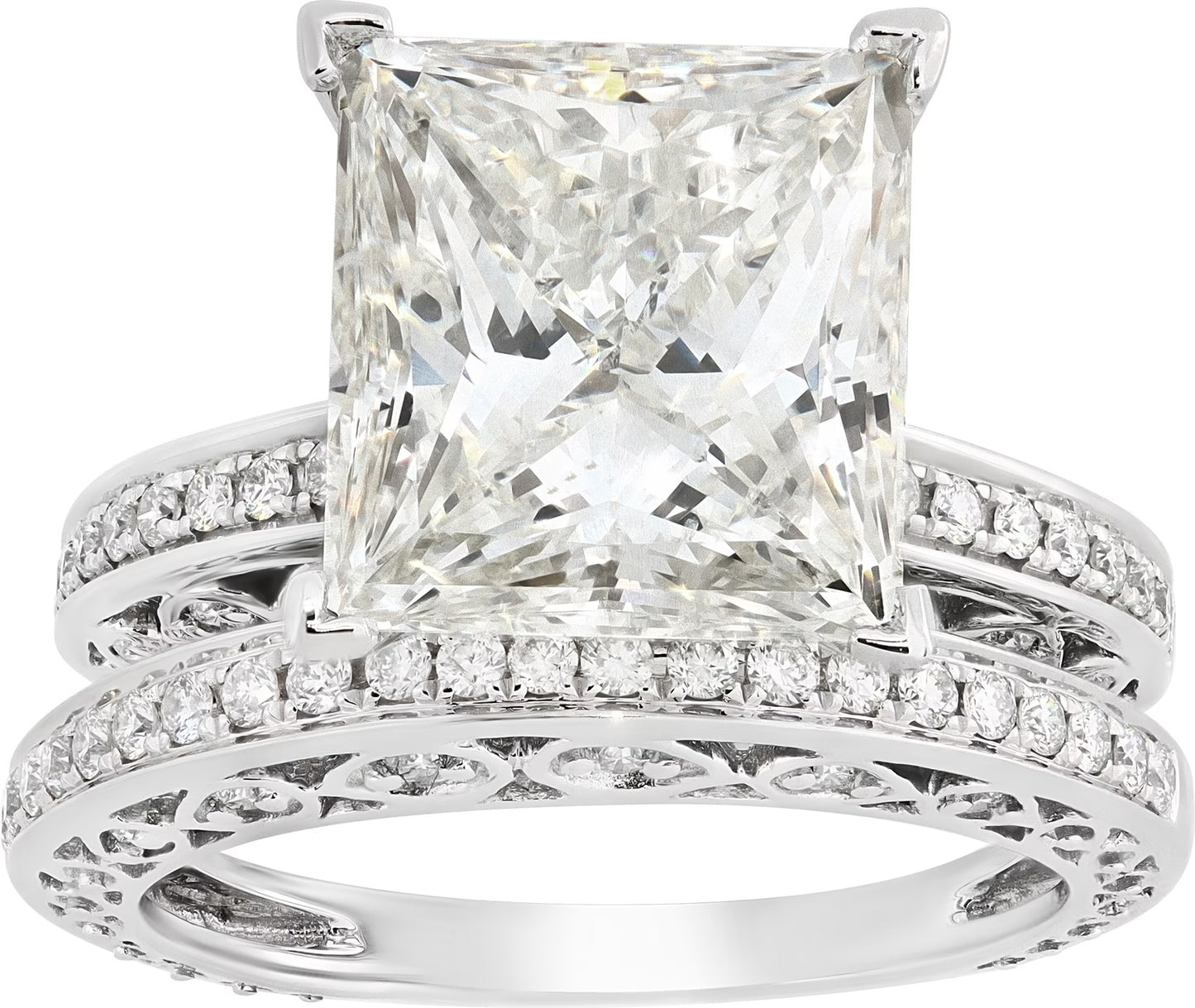 GIA certified 6.59 carat rectangular modified brilliant diamond ring + matching band