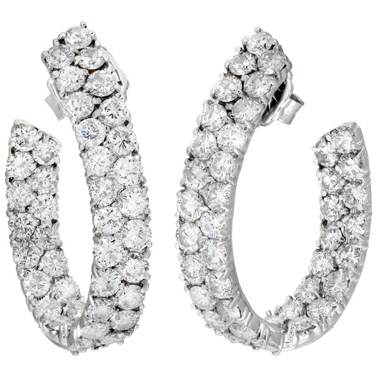 Inside Out 12 Carat Oval Shape Hoops Earrings With Double Row Of Diamonds