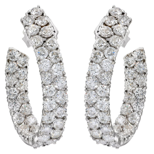 Inside Out 12 Carat Oval Shape Hoops Earrings With Double Row Of Diamonds