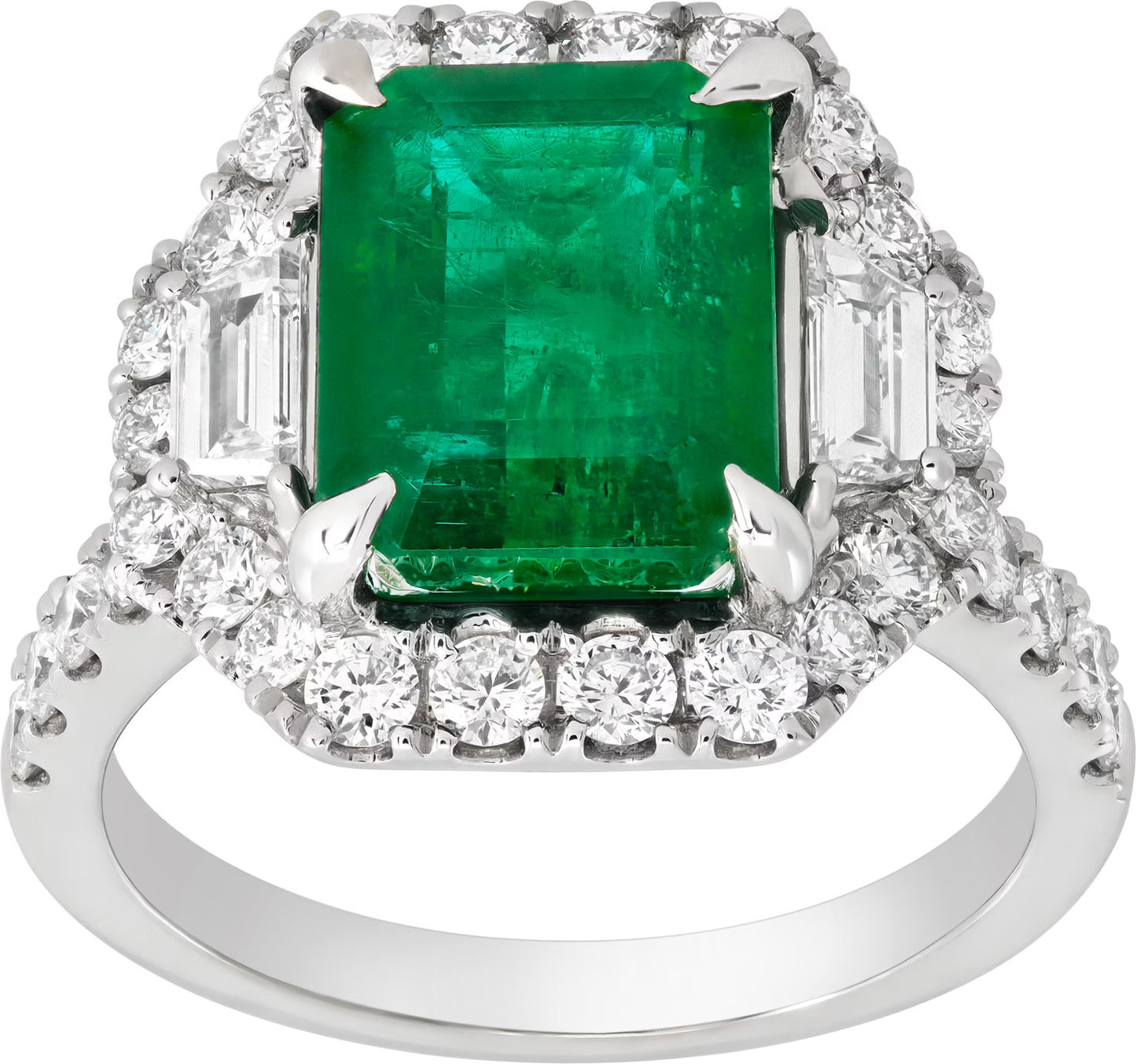3.90 Carat Emerald & VS diamond ring in 18k white gold