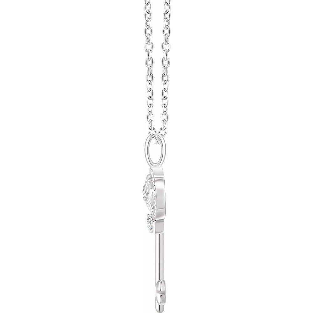 Sterling Silver .03 CTW Natural Diamond Key 16-18" Necklace