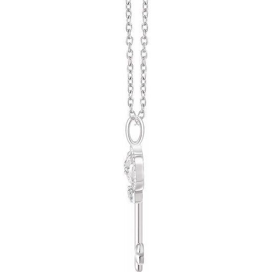 Sterling Silver .03 CTW Natural Diamond Key 16-18" Necklace
