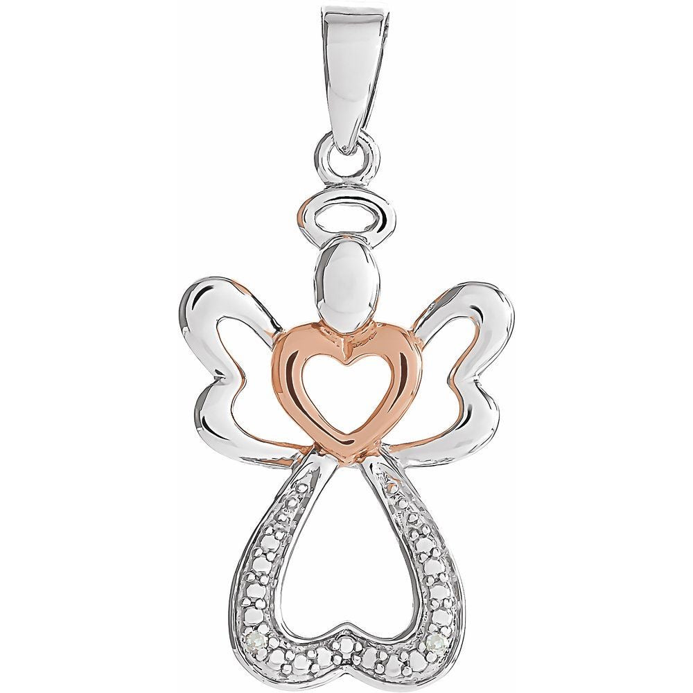 Sterling Silver & 14K Rose Gold Vermeil .006 CTW Natural Diamond Angel Pendant