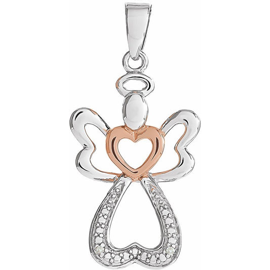 Sterling Silver & 14K Rose Gold Vermeil .006 CTW Natural Diamond Angel Pendant