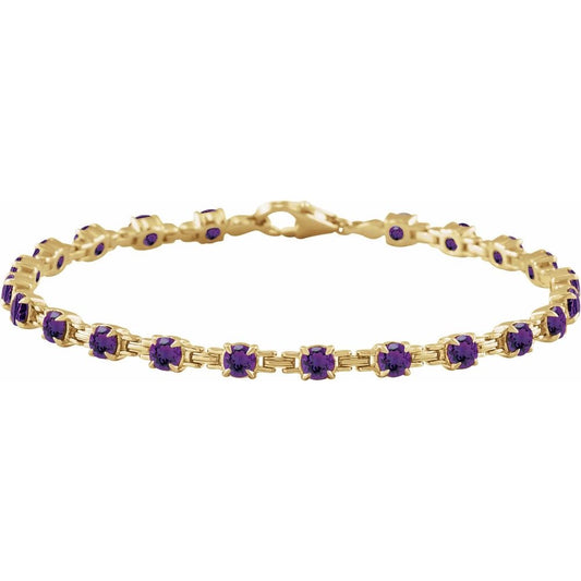 14K Gold Natural Amethyst 7 1/4" Line Bracelet