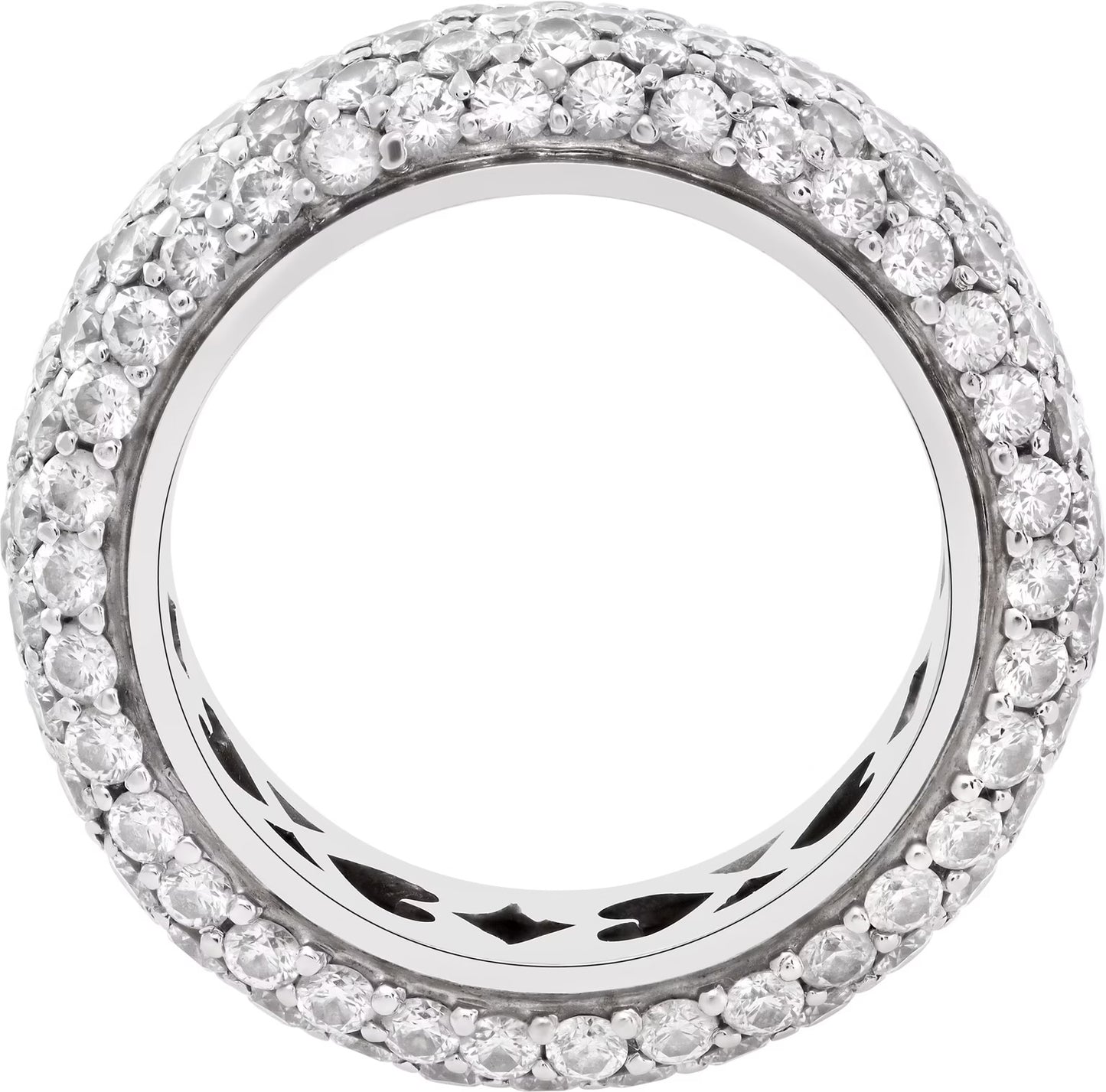 Wide diamonds eternity band. Round brilliant cut diamonds, total approx. weight over 2.50 carats, in 18K white gold