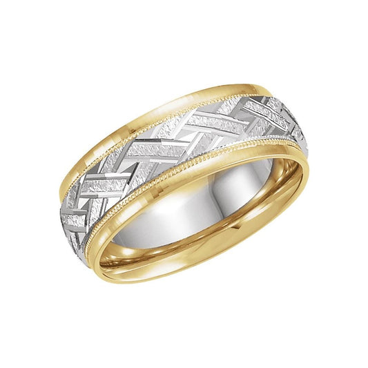 14K Gold & Platinum 7 mm Milgrain Woven Comfort-Fit Band Size 7.5
