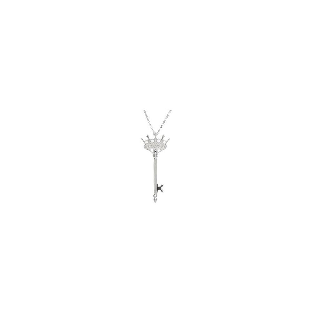 Sterling Silver 1/10 CTW Natural Diamond Crown Key 18" Necklace