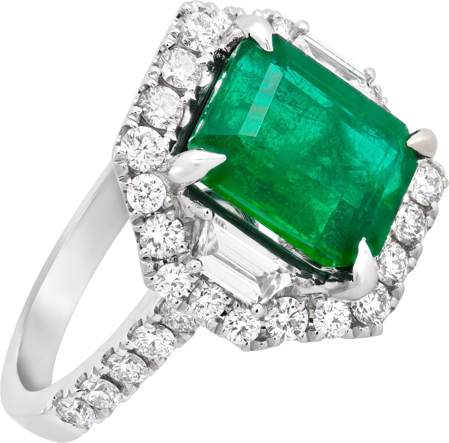 3.90 Carat Emerald & VS diamond ring in 18k white gold