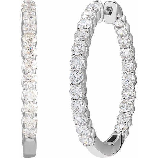 14K White Gold 3 CTW Natural Diamond Inside-Outside Hinged 30 mm Hoop Earrings