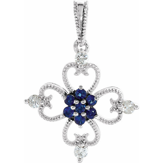 Sterling Silver Natural Blue Sapphire & 1/10 CTW Natural Diamond Pendant