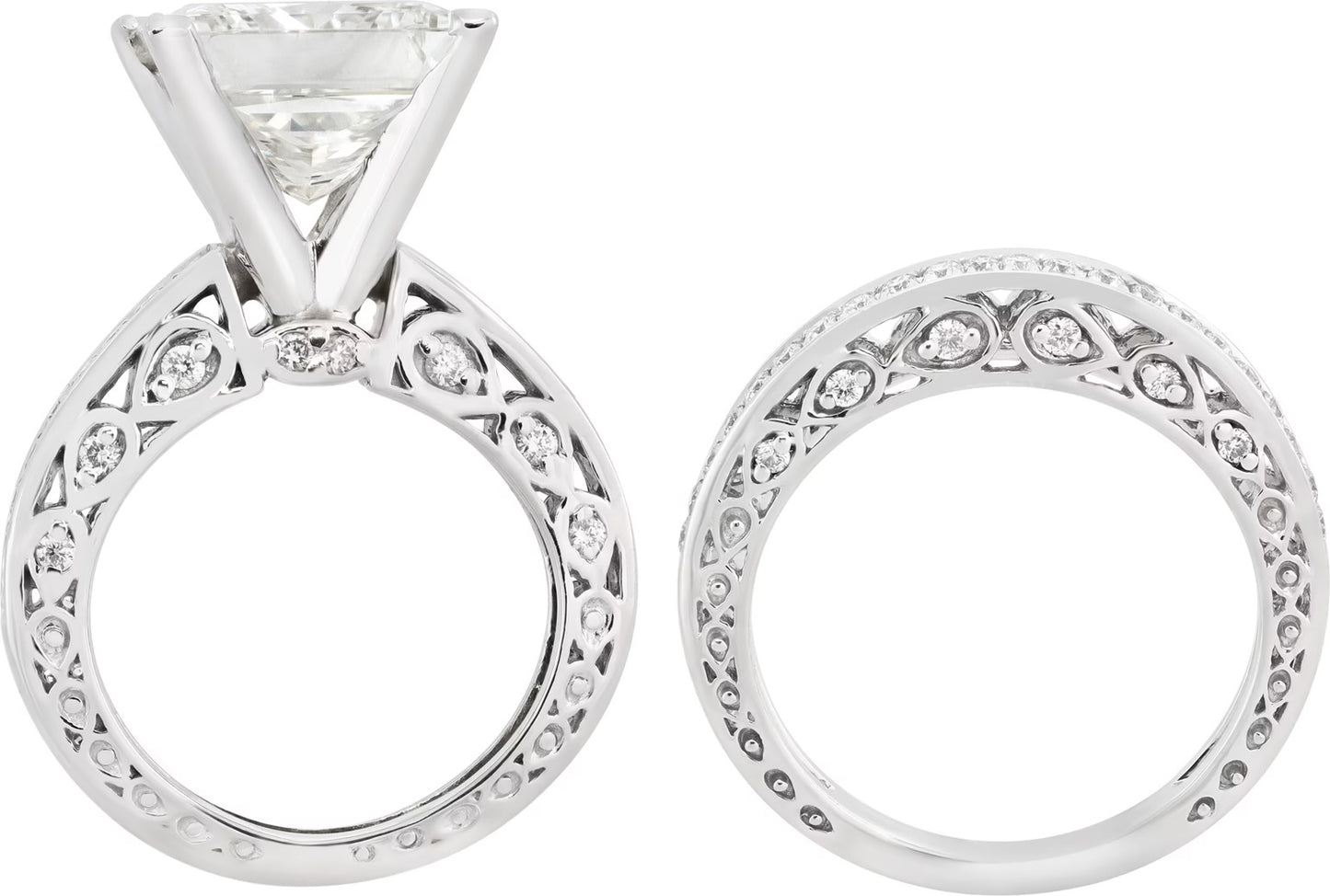 GIA certified 6.59 carat rectangular modified brilliant diamond ring + matching band