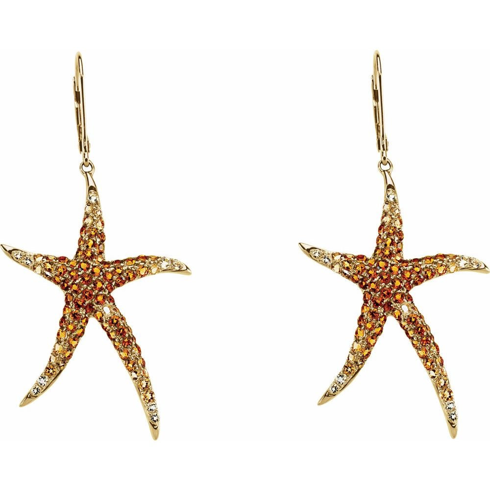 14K Starfish Natural Madeira Citrine, Natural Citrine, & Natural Lime Quartz Earrings