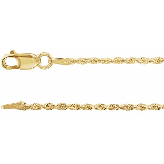 14K Gold 1.3 mm Diamond-Cut Rope 16" Chain