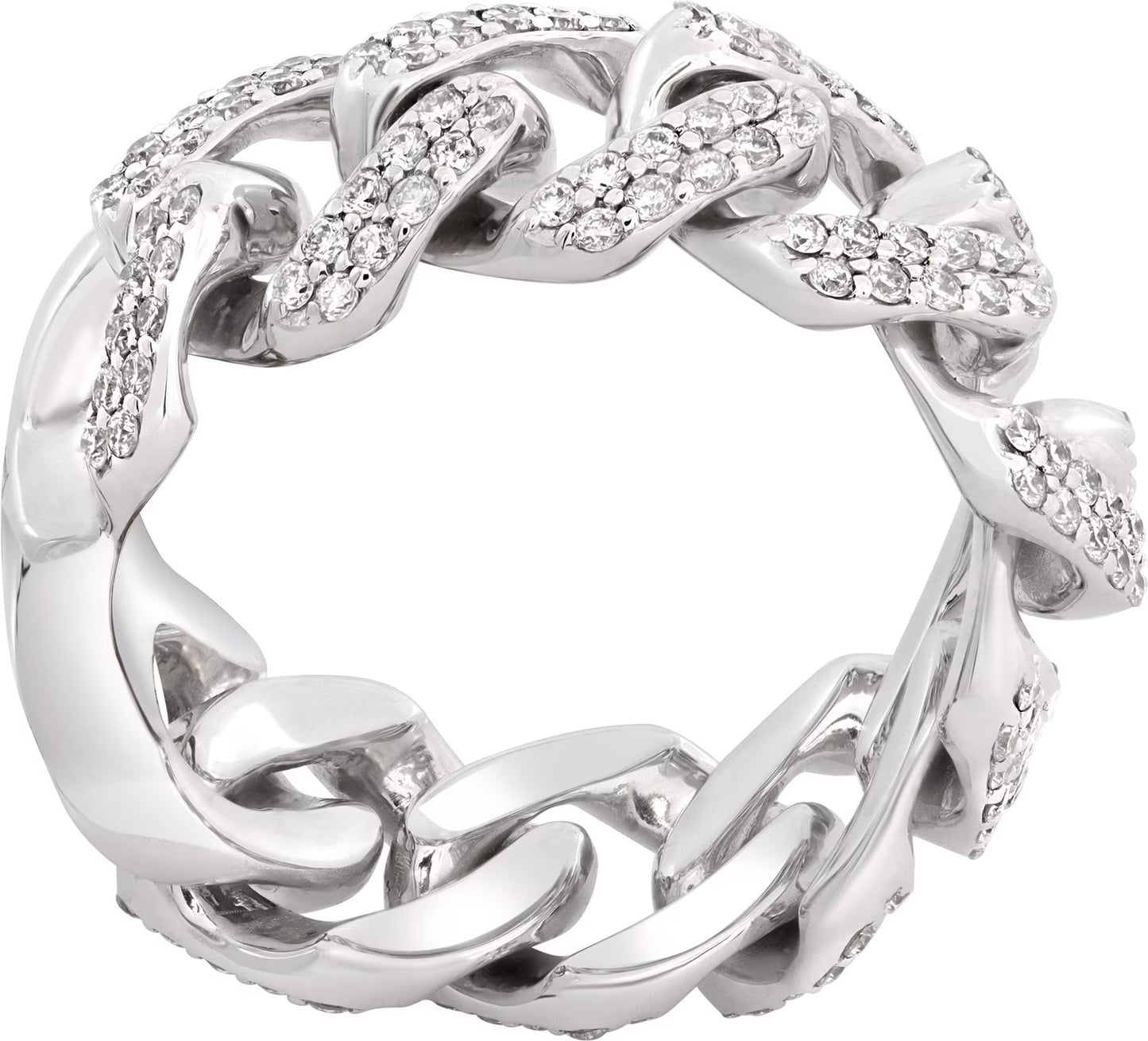 Damiani Pave Diamond Cuban Link Ring in 18k white gold