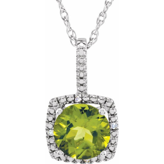 Sterling Silver 7 mm Natural Peridot & .015 CTW Natural Diamond 18" Necklace