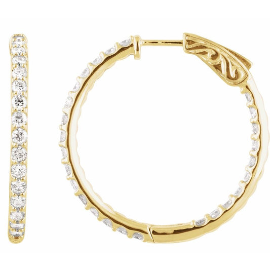 14K Gold 2 1/10 CTW Lab-Grown Diamond Inside-Outside 29.5 mm Hoop Earrings