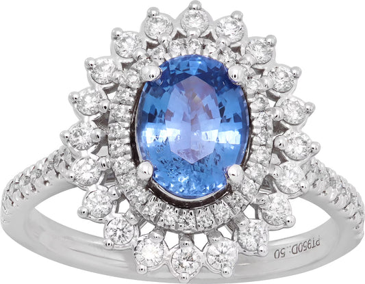Oval cut sapphire & diamond ring in platinum Size 7