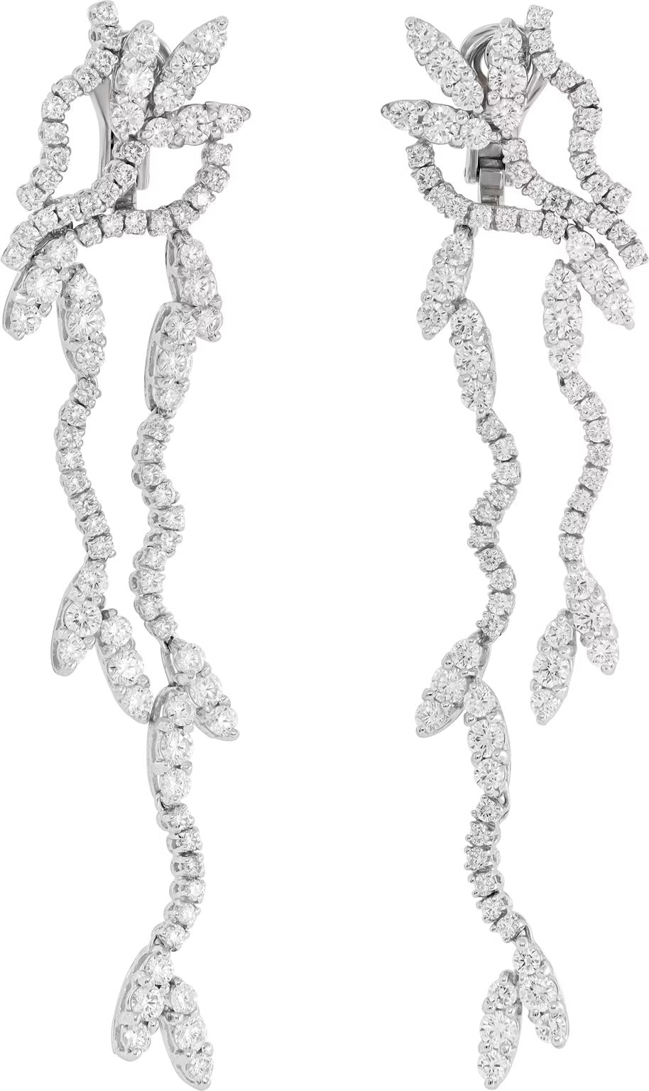 Cascading 9 CTW diamond drop earrings in 18k white gold