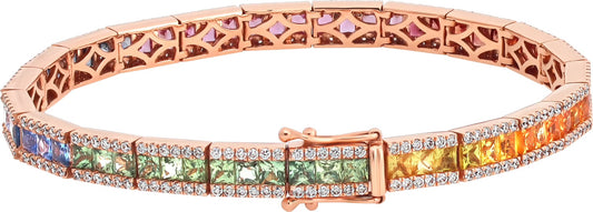 Diamond and Multicolored sapphire bracelet in 18k rose gold